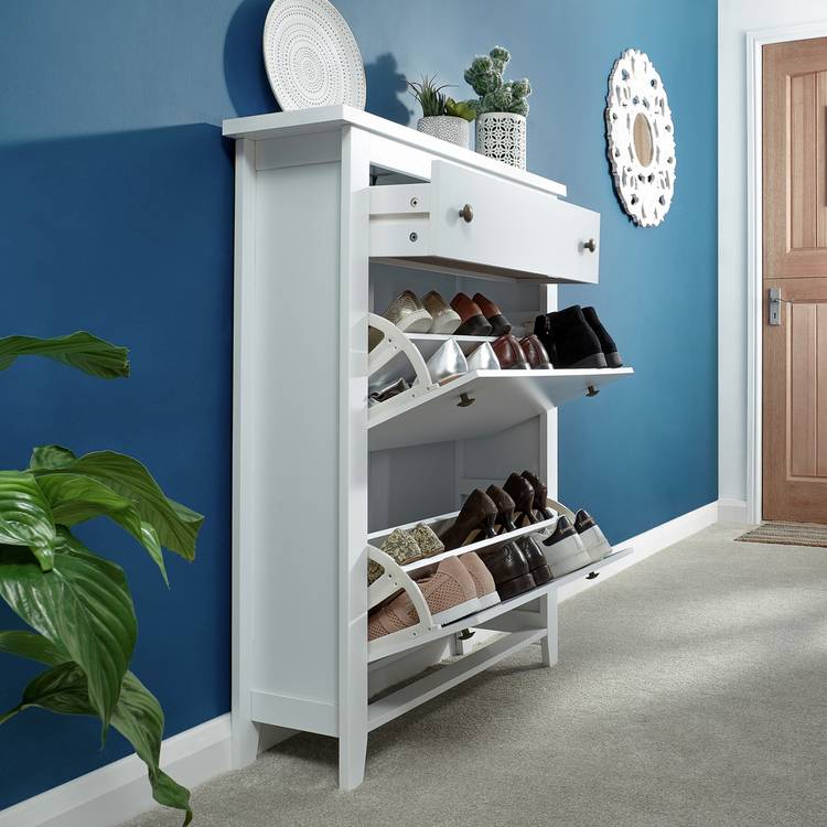 Deluxe Two Tier Shoe Cabinet - White 0