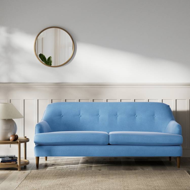 Habitat Frome Velvet 3 Seater Sofa - Sky Blue - Dark Leg 0