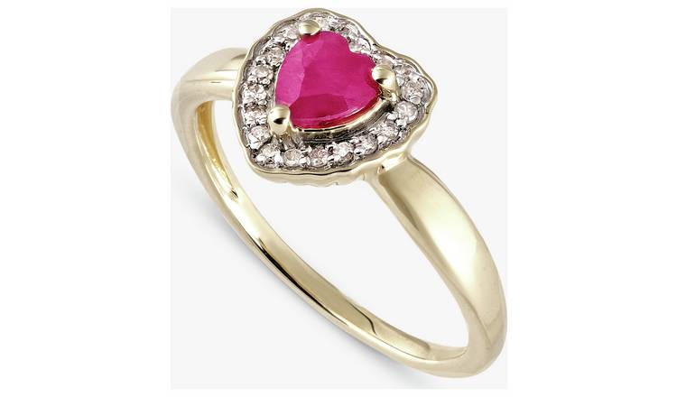 Revere 9ct Yellow Gold  Ruby and Diamond Heart Ring - P