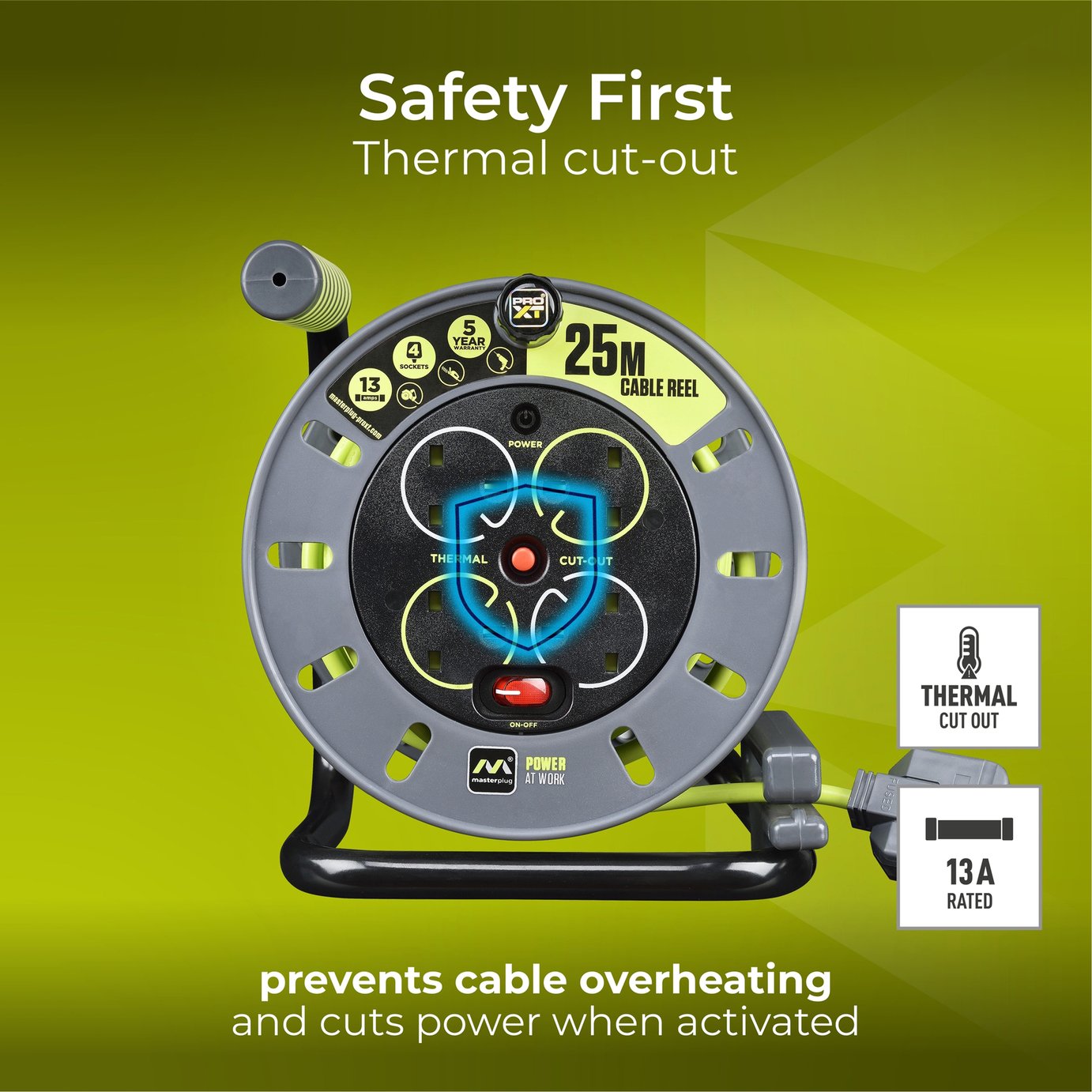 Buy Masterplug Pro-XT 4 Socket 25m Open Cable Reel | Extension