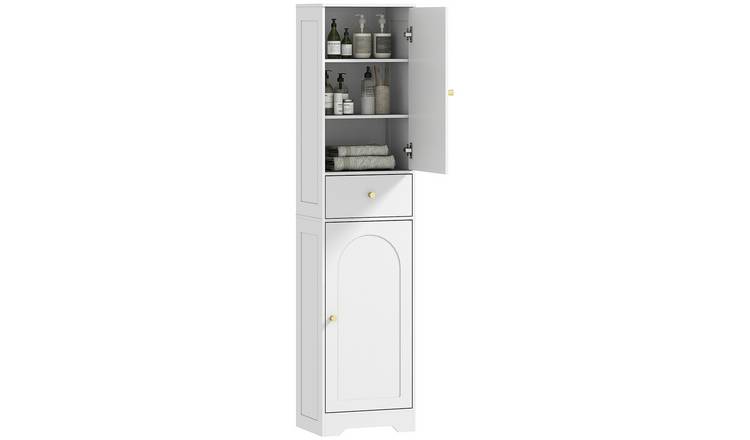 HOMCOM Tall Bathroom Cabinet with 2 Arched Doors and Adjustable Shelf - White