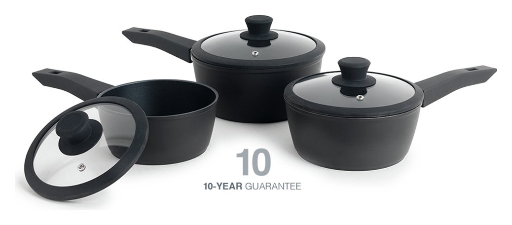 Progress Forged Aluminum 3 Piece Saucepan Set - Black