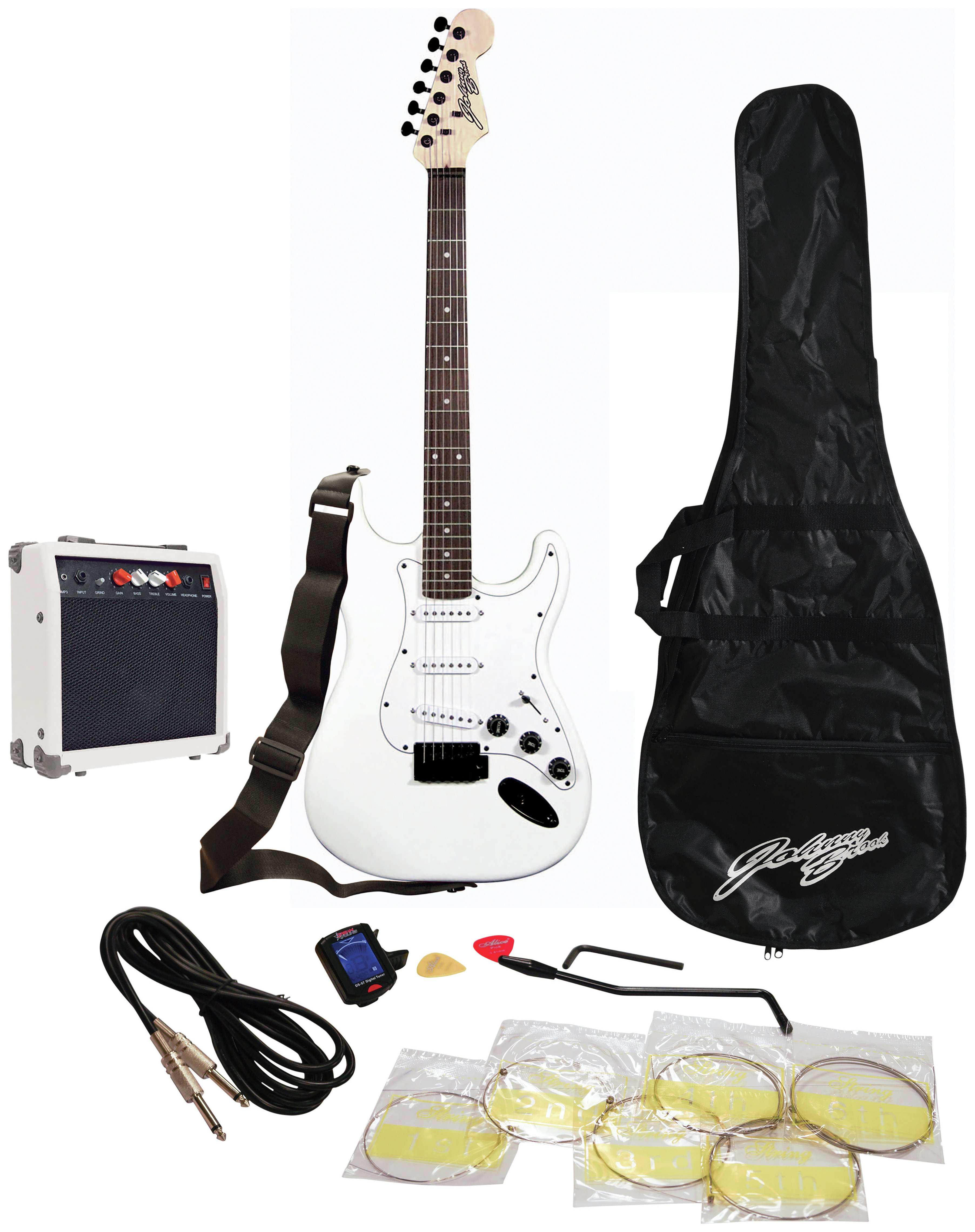 Johnny Brook Electric Guitar, 20W Amp and Accessories -White