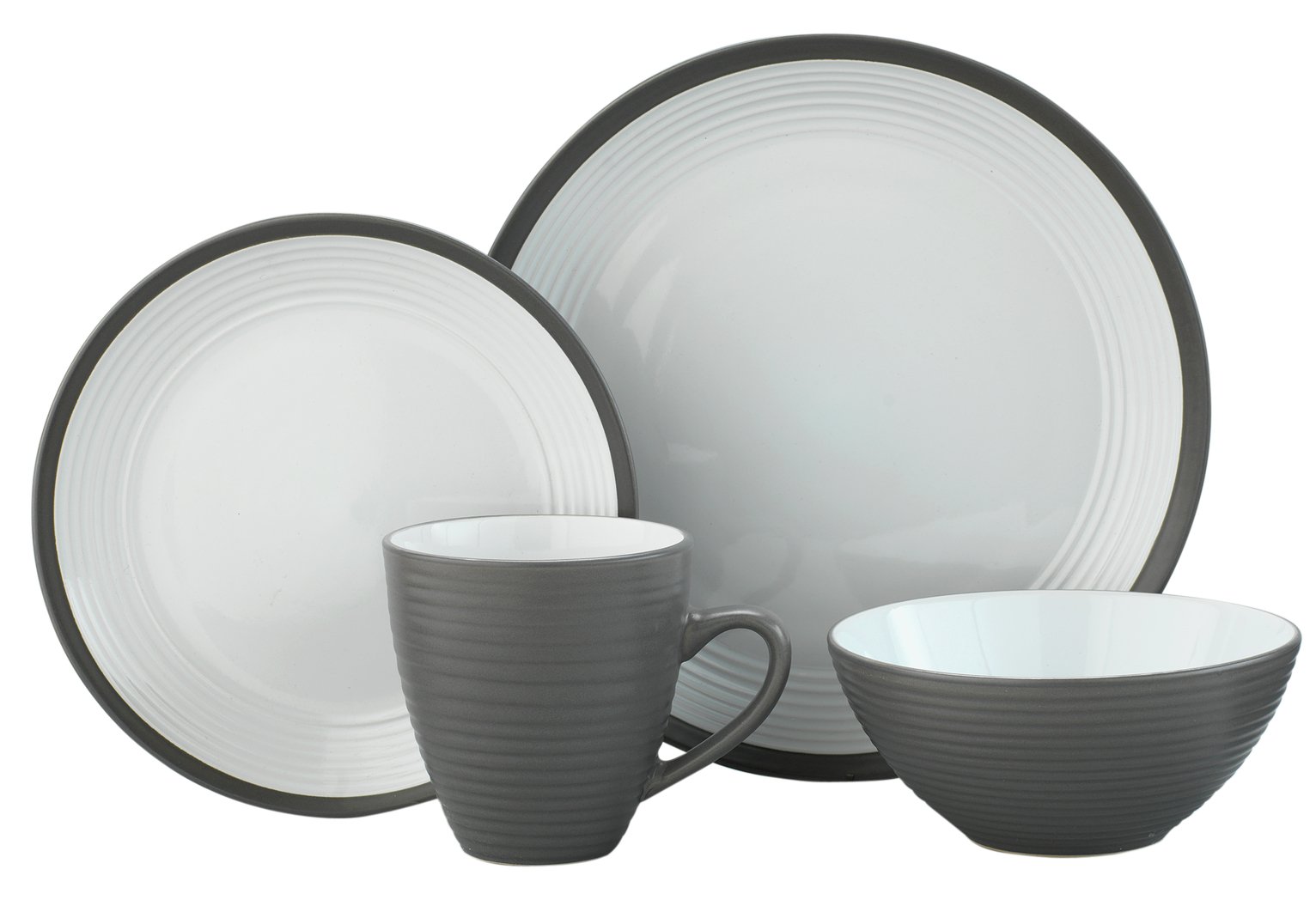 Argos Home 16 Piece Grey Ribbed Stoneware Dinner Set