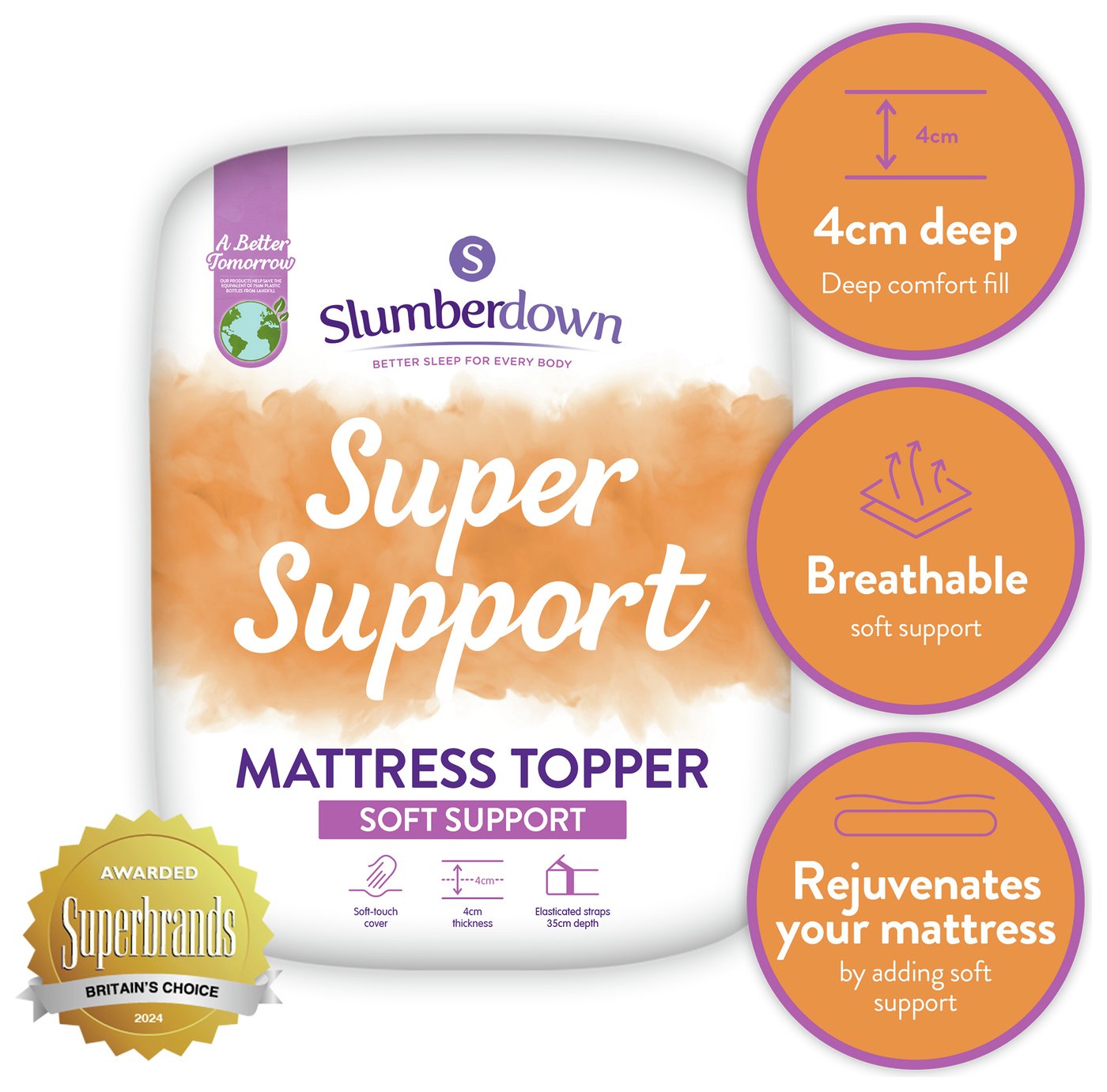 Slumberdown Support 4cm Mattress Topper - Kingsize