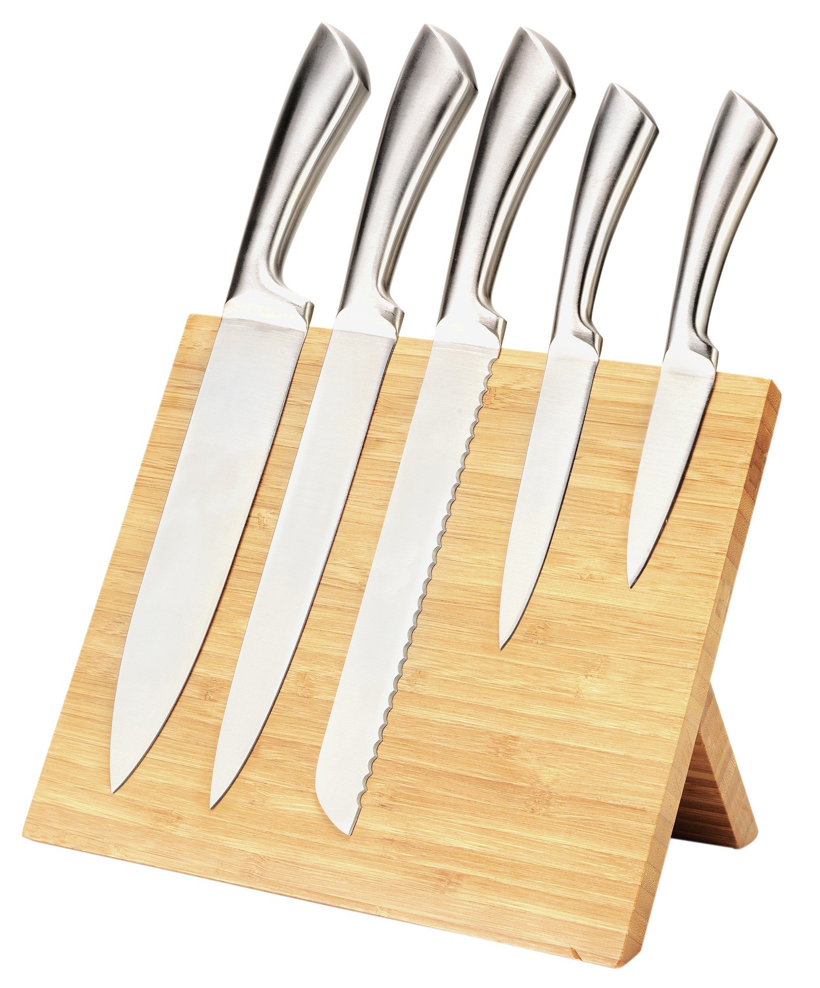 Heart of House Magnetic Bamboo Knife Block with 5 Knives.