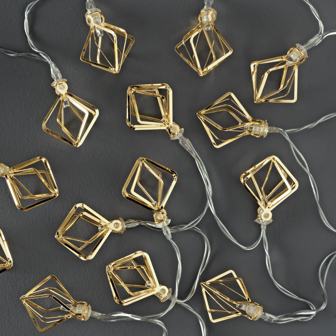 Collection Set of 20 Diamond Cage LED String Lights - Gold