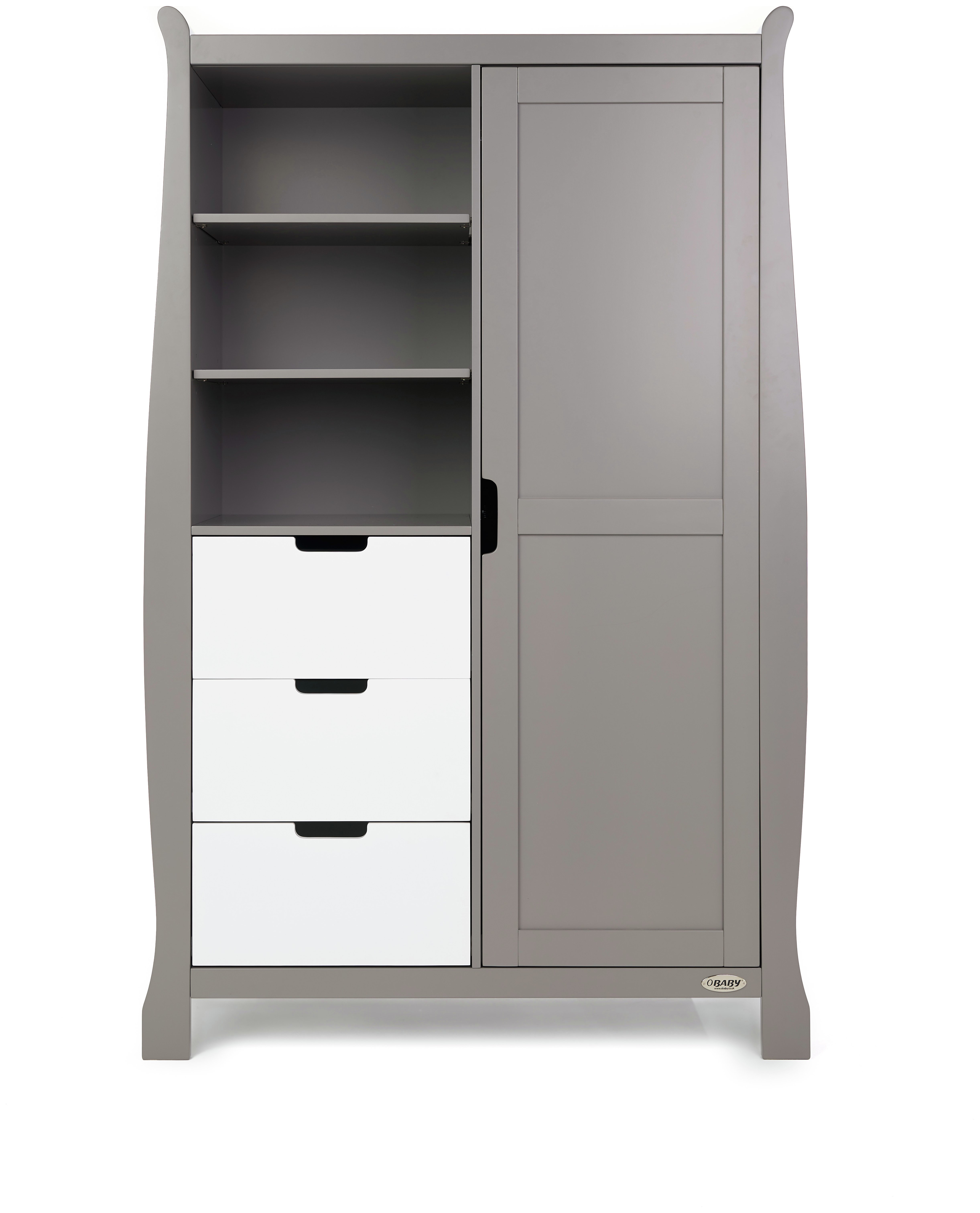 Obaby Stamford Sleigh Double Wardrobe - Taupe Grey & White