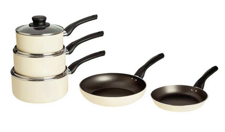 Argos Home Aluminium Non Stick 5 Piece Pan Set - Cream 0