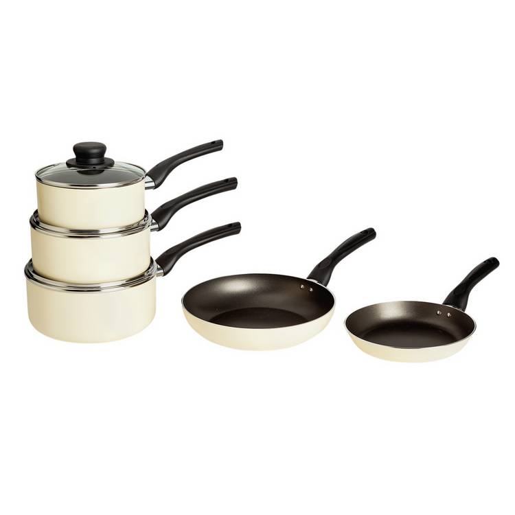 Argos Home Aluminium Non Stick 5 Piece Pan Set - Cream 0