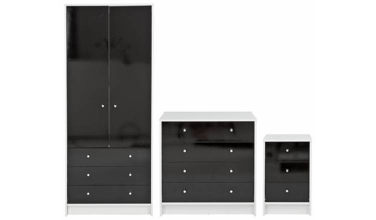 Buy Argos Home Malibu Gloss 3 Piece Wardrobe Set Black White Bedroom Furniture Sets Argos