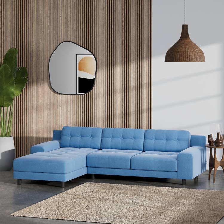 Habitat Hendricks Left Hand Corner Sofa - Sky Blue-Black Leg 0