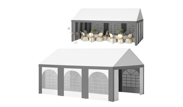 Outsunny Galvanised Party Tent Marquee Gazebo with Vents - White and Grey