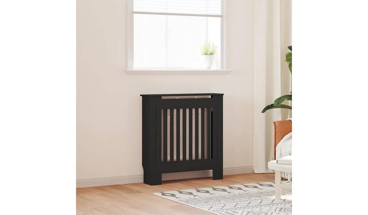 Walplus Vertical Slats Wood Radiator Cover - Black - 78 x 19 x 81.5 cm