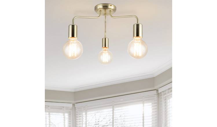 Cosylyte Fraser 3 Light Modern Metal Ceiling Flush Light - Brushed Brass