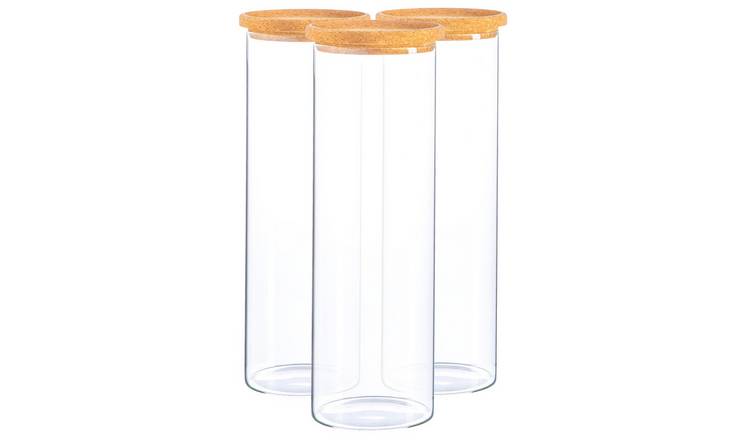 Argon Tableware Glass Storage Jars with Cork Lids - Pack of 3
