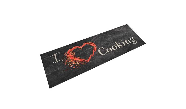 Walplus Cooking Black Velvet Kitchen Rug - Black - 180 x 60 cm