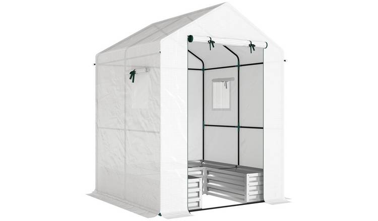 Outsunny Galvanised Raised Bed Walk-in Greenhouse – White