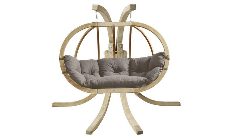 Amazonas Globo Royal Double Seater Hanging Chair Set Wood Frame - Taupe