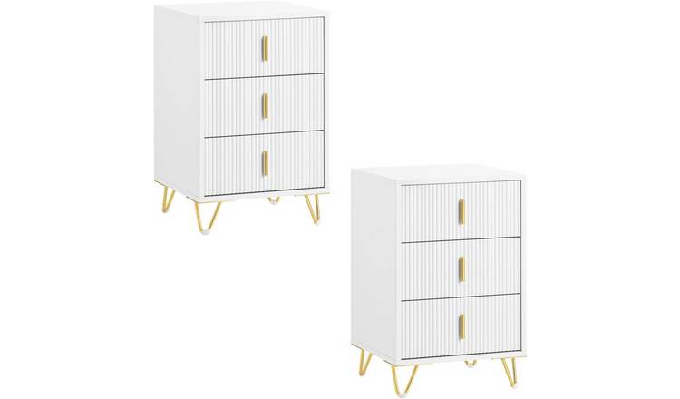 SoBuy Set Of 2 Bedside Table With 3 Drawer - White
