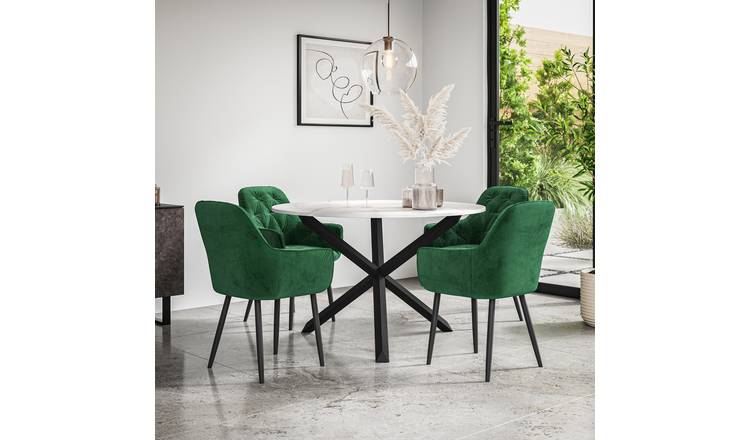 Furniture Online Malvern Anika Oak Table Dining Table & 4 Green Chairs