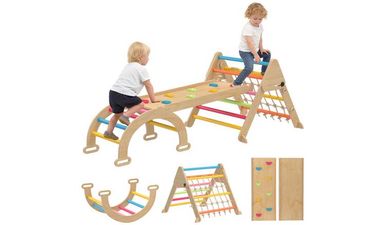 AIYAPLAY 8 in 1 Slide Arch Triangle Ladder Kids Climbing Frame - Multicoloured