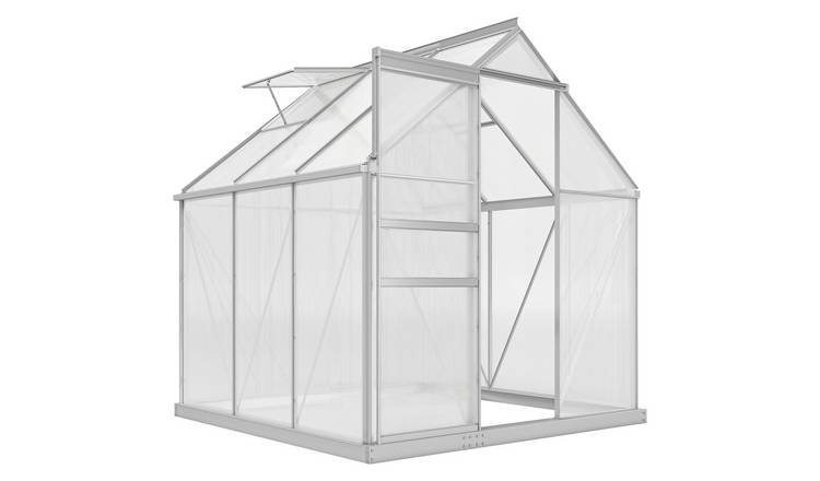 Outsunny Polycarbonate Roof Vent Galvanised Base Greenhouse – Silver