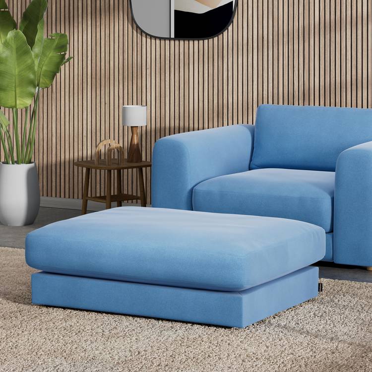 Habitat Ayr Velvet Footstool - Sky Blue 0