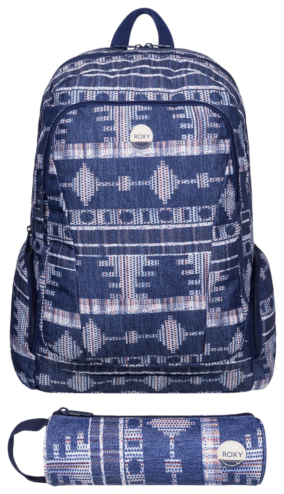 Roxy Blue Tribal Backpack with Matching Pencil Case