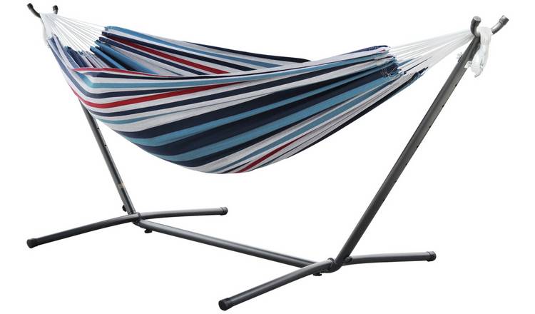 Vivere Double Cotton Hammock with Stand - Denim 