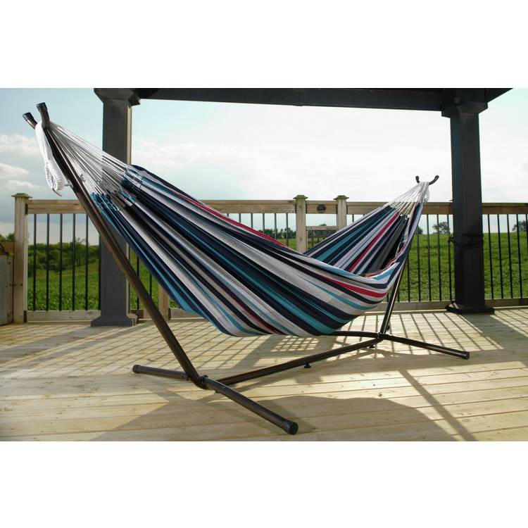 Vivere Denim Double Hammock with Metal Stand 0