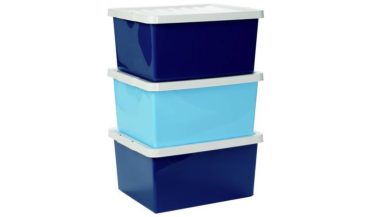 Buy Argos Home Set Of 3 Blue Storage Boxes With Lids Toy Boxes Argos