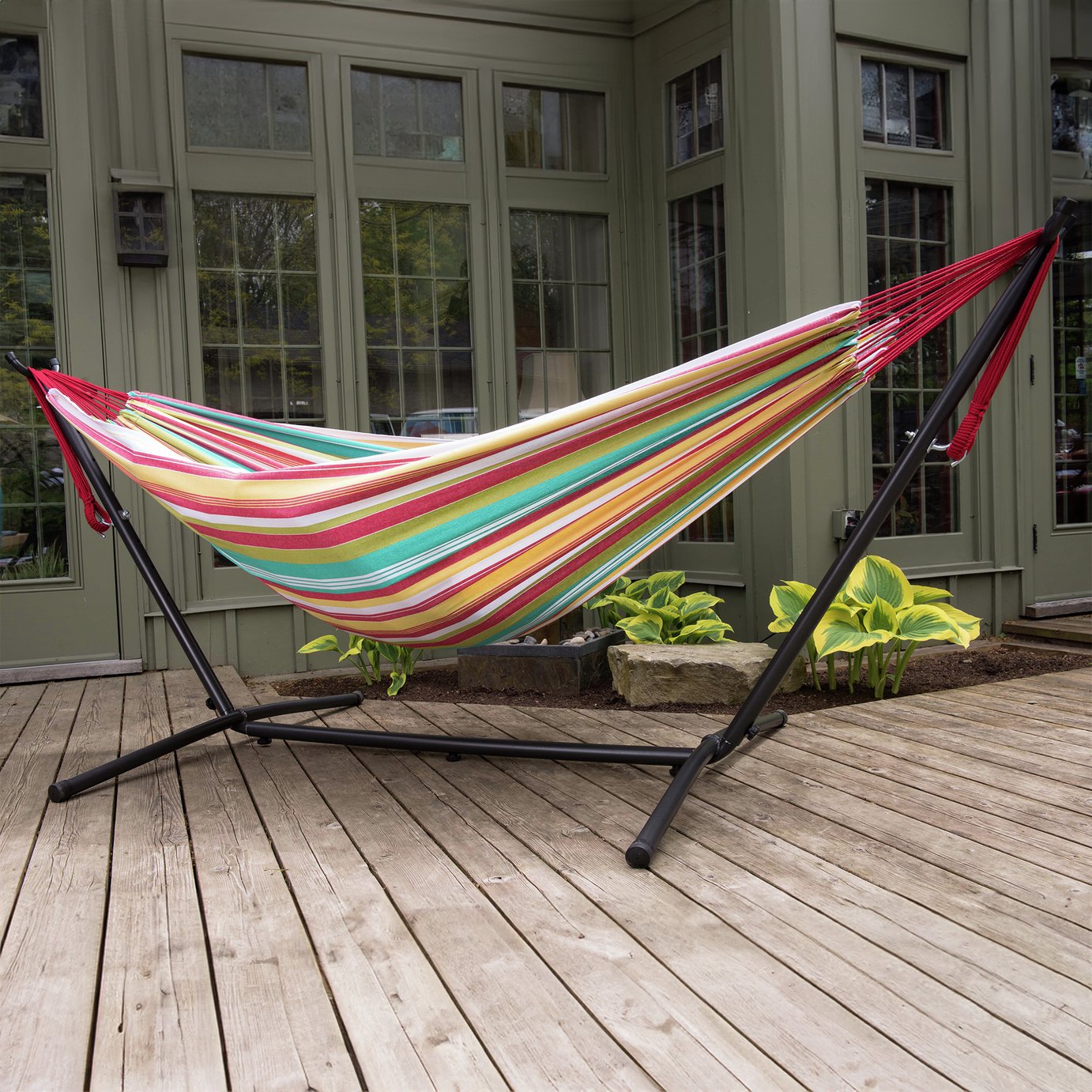 Vivere Double Cotton Hammock with Stand - Salsa