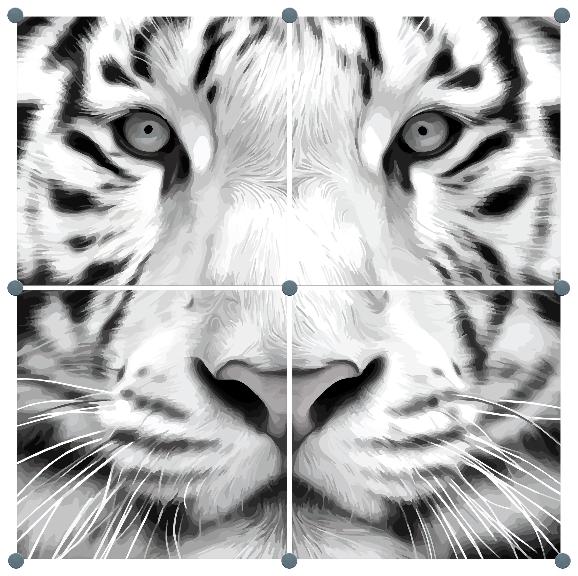 Set of 4 White Tiger Glass Art