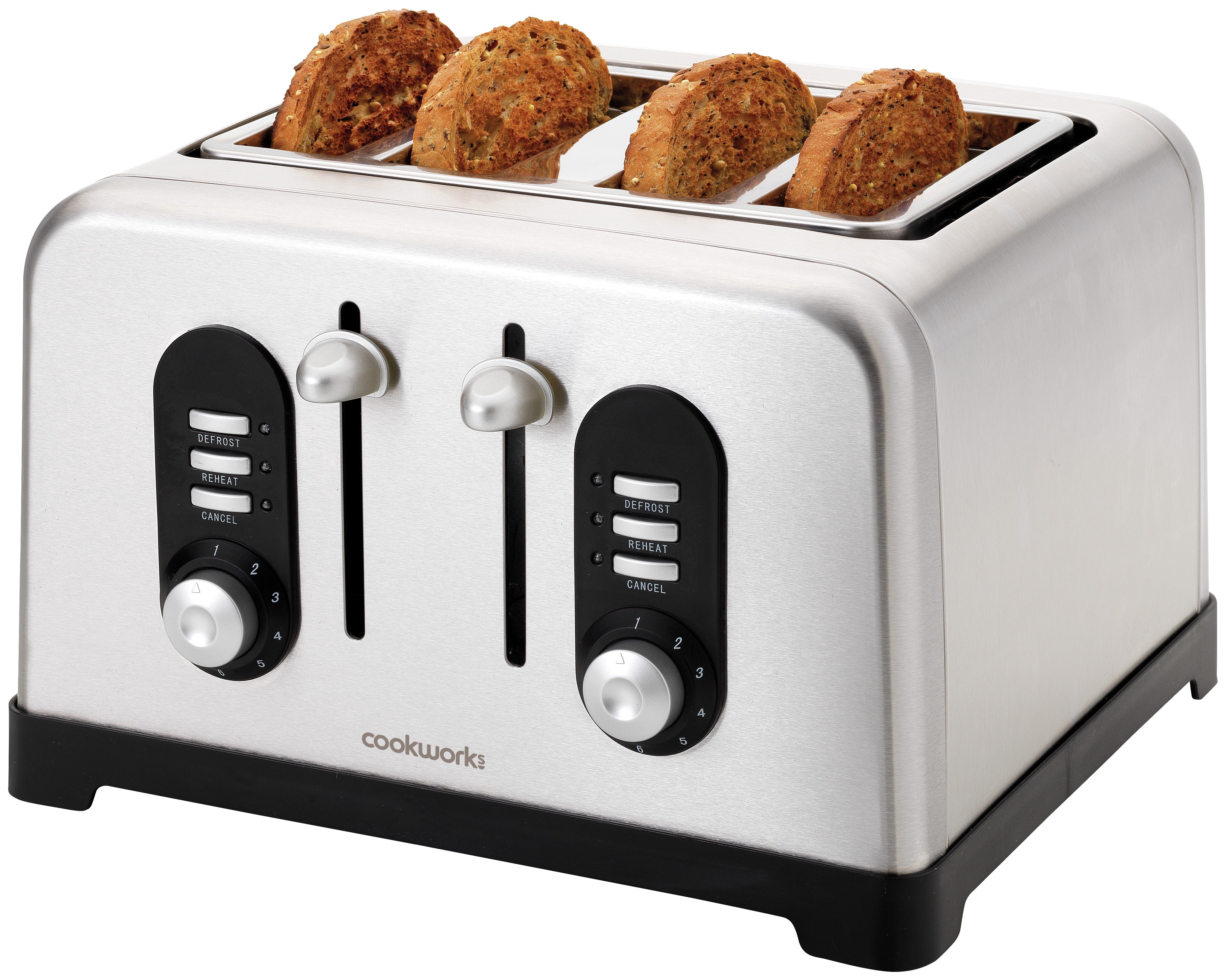 Cookworks 4 Slice Toaster - Brushed Stainless Steel