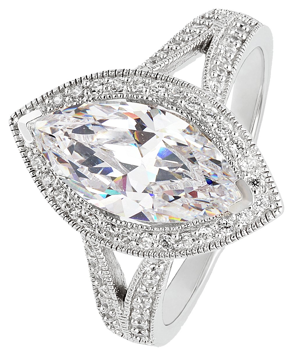 Revere Platinum Plated Silver 2.5ct Look CZ Halo Ring