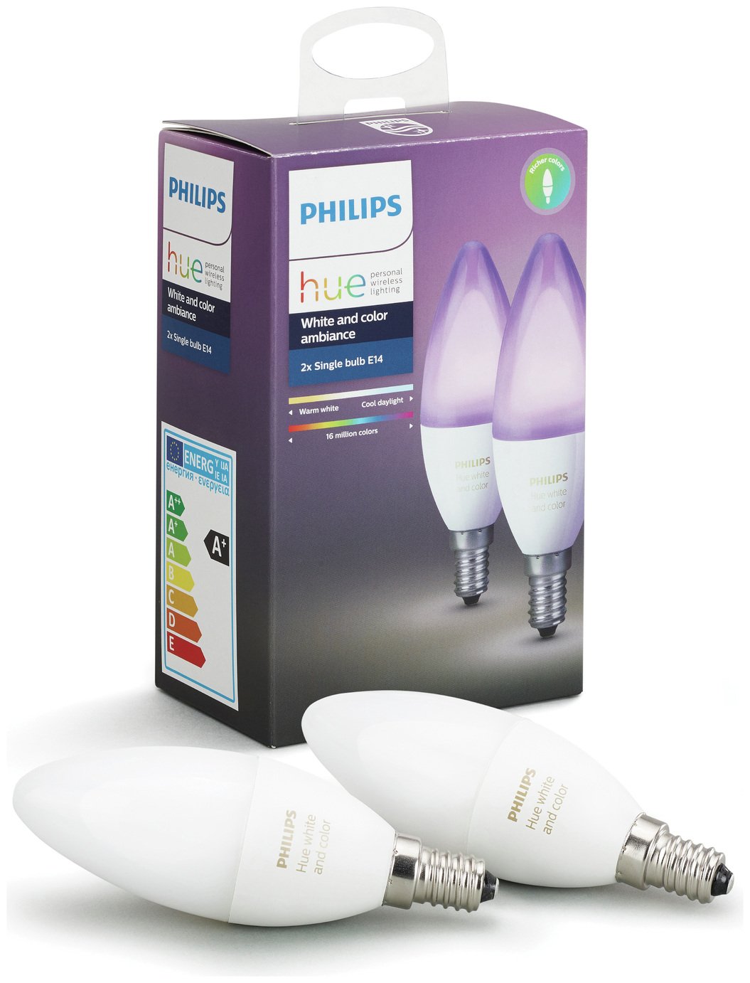 Philips Hue White and Colour Ambience E14 Candle Twin Pack