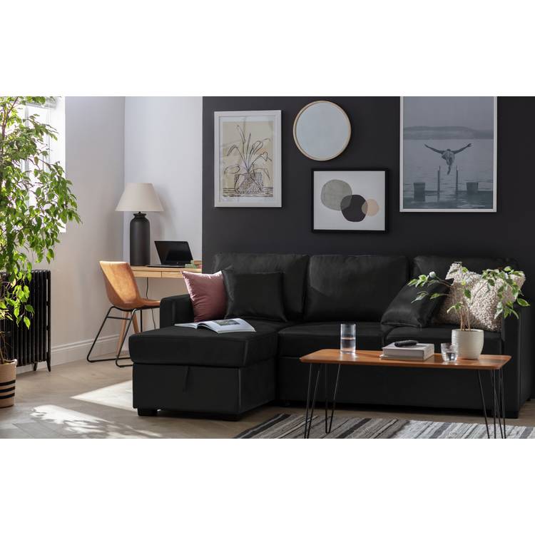 Habitat Reagan Left Hand Faux Leather Storage Sofa Bed - Black 0