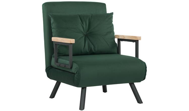 HOMCOM Single Velvet Modern Chair Bed for Living Room - Green