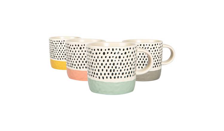 Nicola Spring Ceramic Dipped Dots Coffee Mugs - 385ml - 4 Colours