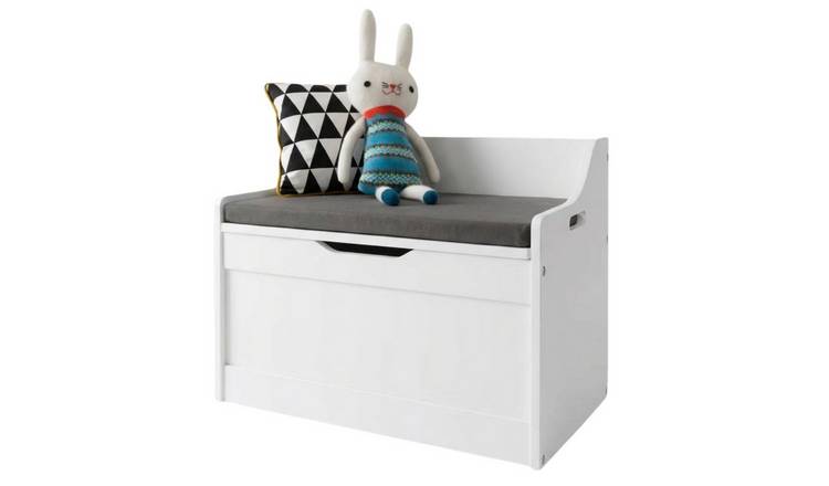 Noa & Nani Lola Toy Box Storage Organiser With Padded Seat Cushion - White
