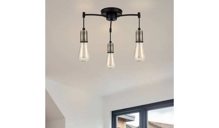 Cosylyte Linton 3 Light Modern Ceiling Light - Matt Antique Brass and Matt Black