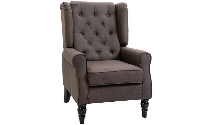 HOMCOM Wooden Button Tufted Snow Flannel Armchair for Living Room - Brown