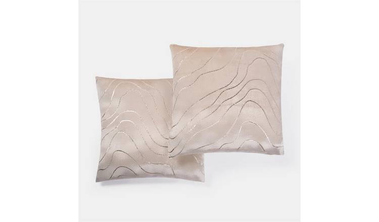 OHS 2 Pack Metallic Wave Cushion Covers 45 x 45cm - Natural/Gold