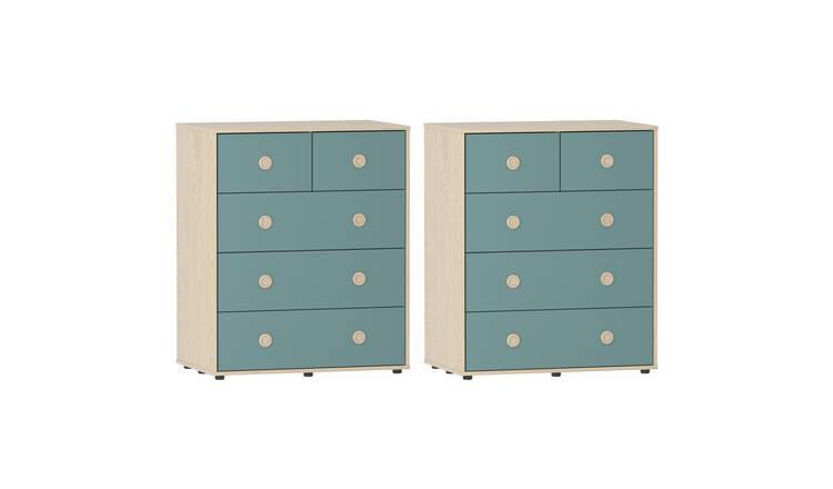Junior Vida  Set of 2 Neptune 5 Drawer Chest - Blue & Oak