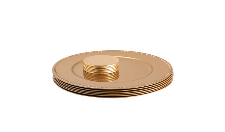 Argon Tableware 12 Piece Round Charger Plates Set - Gold Bead