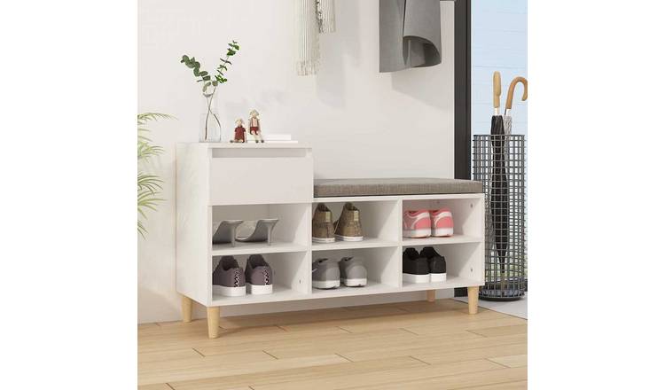 Walplus Solid Wood Shoe Cabinet - White - 102 x 36 x 60 cm