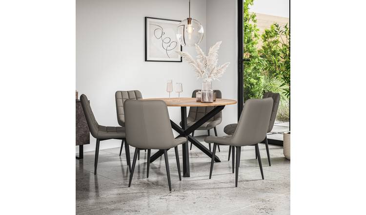 Furniture Online Malvern Nova Oak Table Dining Table & 6 Grey Chairs