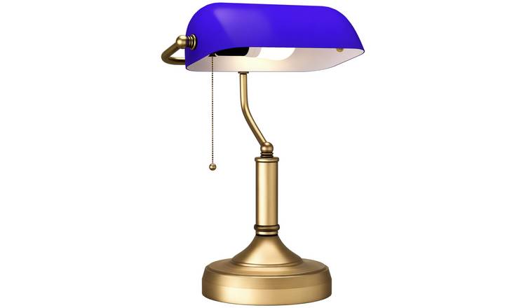 HOMCOM Vintage Banker's Table Lamp with Pull Rope Switch - Blue