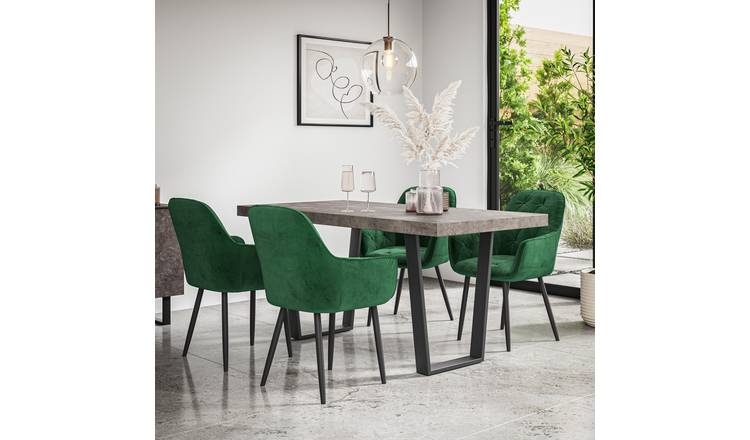 Furniture Online Aria Anika Concrete Effect Dining Table & 4 Green Chairs
